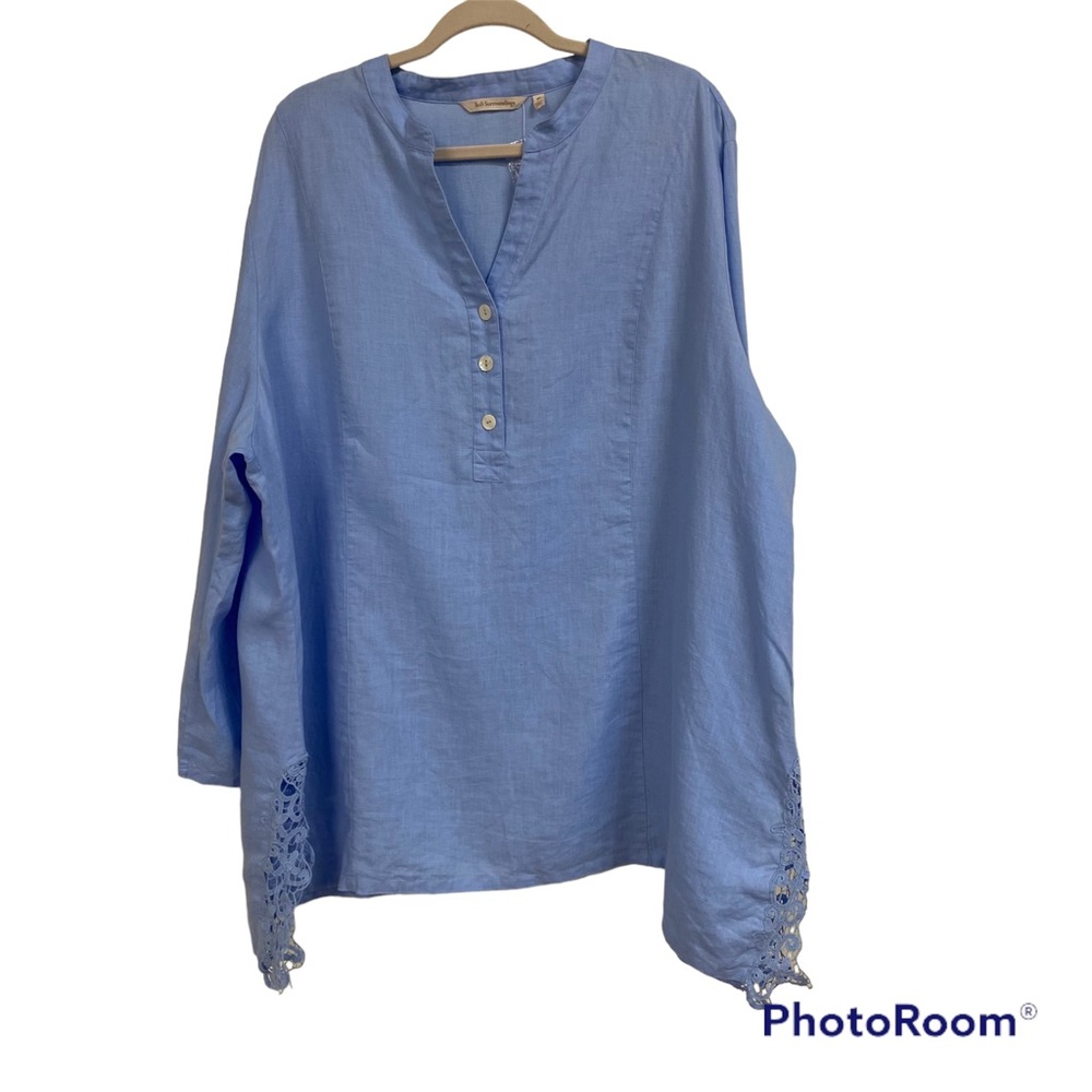 NWOT Soft Surrounding Light Blue Lace Linen Tunic - SIZE 3X